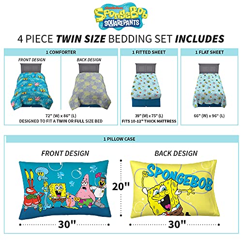 Franco Kids Bedding Super Soft Comforter and Sheet Set, 4 Piece Twin Size, Spongebob