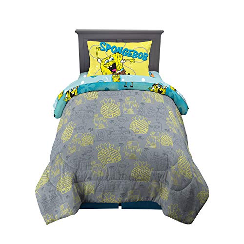 Franco Kids Bedding Super Soft Comforter and Sheet Set, 4 Piece Twin Size, Spongebob