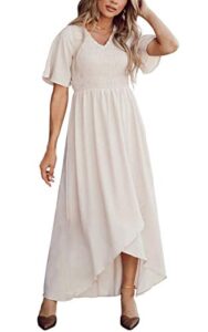 zattcas maxi dresses for women summer short sleeve long bridesmaid dresses cream medium