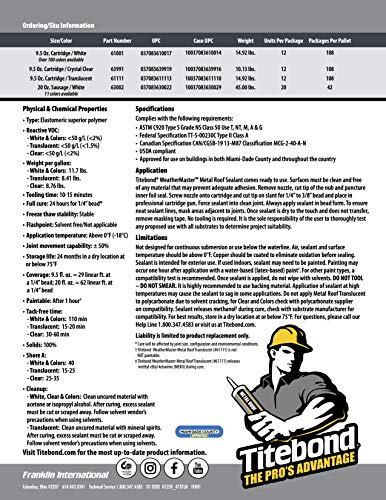 Titebond WeatherMaster Metal Roof Sealant 61001 White 10.1-Oz (Case of 12 Cartridges)