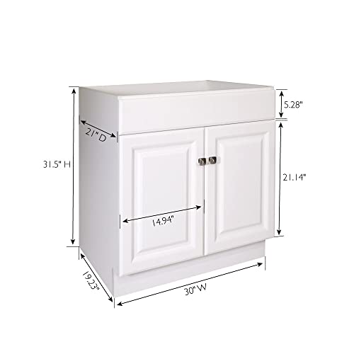 Design House 597153 Wyndham Unassembled Bathroom Vanity Cabinet Without Top, 30 x 21/2 Door, White