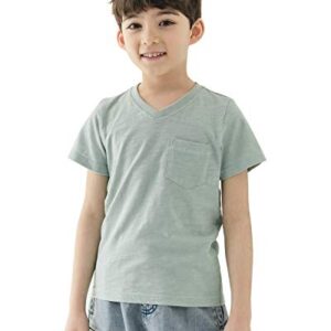 CUNYI Little Boys' Solid Short Sleeve Pocket V-Neck T-Shirt Summer Tops, Light Green, 140