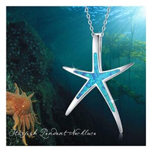 Cuoka Starfish Necklace, 925 Sterling Silver with Blue Opal, Hawaiian Beach Nautical Ocean Pendant, Starfish Jewelry Opal Jewelry Gifts for Women Girlfriend Daughter