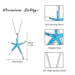 Cuoka Starfish Necklace, 925 Sterling Silver with Blue Opal, Hawaiian Beach Nautical Ocean Pendant, Starfish Jewelry Opal Jewelry Gifts for Women Girlfriend Daughter