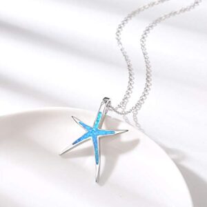 Cuoka Starfish Necklace, 925 Sterling Silver with Blue Opal, Hawaiian Beach Nautical Ocean Pendant, Starfish Jewelry Opal Jewelry Gifts for Women Girlfriend Daughter