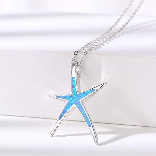 Cuoka Starfish Necklace, 925 Sterling Silver with Blue Opal, Hawaiian Beach Nautical Ocean Pendant, Starfish Jewelry Opal Jewelry Gifts for Women Girlfriend Daughter