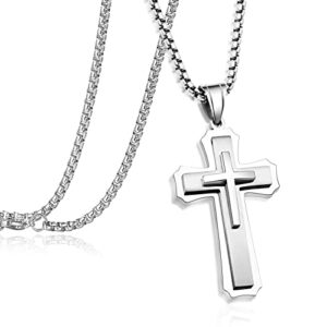 𝟮𝟬𝟮𝟯 𝐔𝐩𝐠𝐫𝐚𝐝𝐞𝐝 Cross necklace for men Christian gifts for women,silver necklaces for teen girls chain mens religious essentials fear of god jewelry men's stainless steel faith boys pendant cadenas para hombres