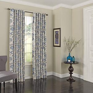eclipse nina modern farmhouse blackout thermal rod pocket window curtain for bedroom or living room (1 panel), 52 in x 84 in, blue