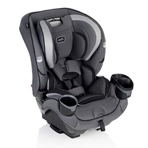 Evenflo EveryFit 4-in-1 Convertible Car Seat Featuring 12-Position Headrest, Two Integrated Cup Holders, Removable Snack Tray, and Machine-Washable Fabric (Winston Gray)