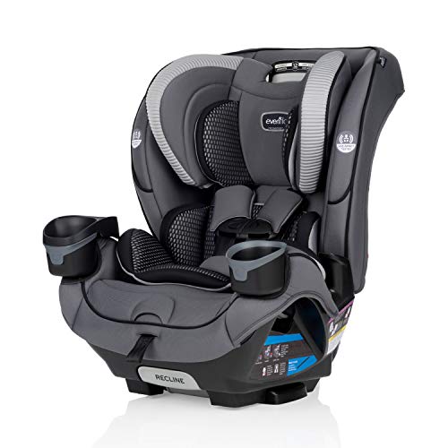 Evenflo EveryFit 4-in-1 Convertible Car Seat Featuring 12-Position Headrest, Two Integrated Cup Holders, Removable Snack Tray, and Machine-Washable Fabric (Winston Gray)