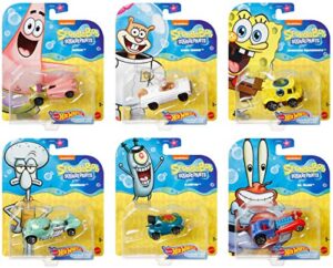 underwater wheels spongebob character squarepants 6-pack car bundle + spongebob yellow bubble van / patrick star / squidward / mr. krabs / plankton / sandy cheeks racer die-cast 6 items bundle