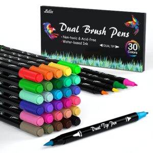 lelix 30 colors dual tips brush pens art markers, brush and fine point pens for adults kids coloring books drawing calligraphy journaling lettering