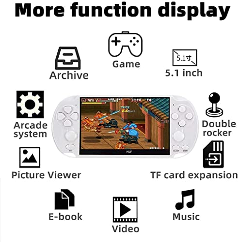 5.1 inch Multi-Function Retro Game Console Handheld Game Console 7700 Games Support Arcade/CPS/fc/SFC/gba/gbc/gb/sega Emulator Games can be archived with Rechargeable Lithium Battery (White)