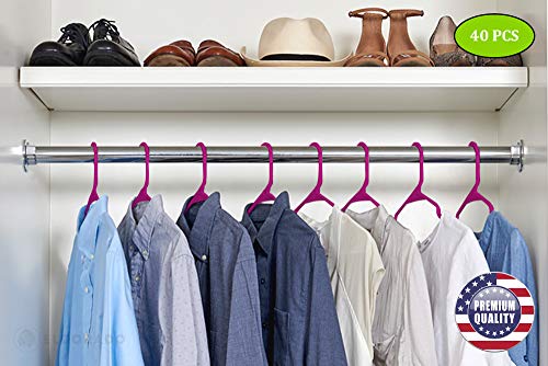 Eldorado Hangers for Adult Size Clothing, Plastic, Ideal for Everyday Standard Use Clothes, Shirts, Blouses, T-Shirts, Dresses, Jackets, Suits. Color - Purple, Pack - 40 PCS.