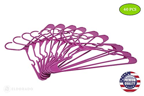 Eldorado Hangers for Adult Size Clothing, Plastic, Ideal for Everyday Standard Use Clothes, Shirts, Blouses, T-Shirts, Dresses, Jackets, Suits. Color - Purple, Pack - 40 PCS.