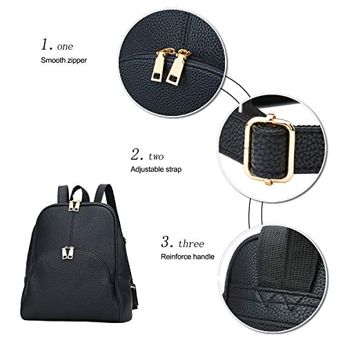 KKXIU Women Backpack Purse Casual daypacks for ladies Synthetic Leather Shoulder Bag (Medium, Black)