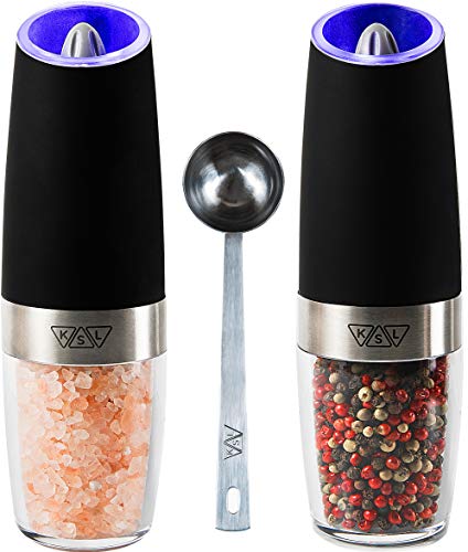 KSL Gravity Electric Salt and Pepper Grinder Set - Adjustable Motorized Electrical Powered Auto Shakers - Automatic Power Mill - Automated Battery Electronic Crusher - Christmas Mother's Day Gift Kit