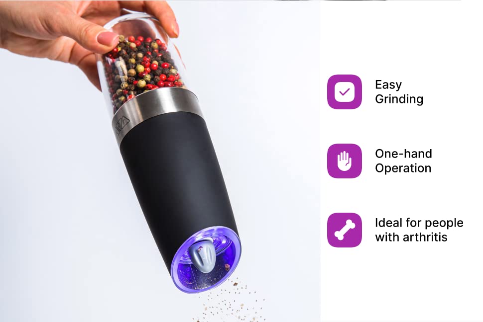 KSL Gravity Electric Salt and Pepper Grinder Set - Adjustable Motorized Electrical Powered Auto Shakers - Automatic Power Mill - Automated Battery Electronic Crusher - Christmas Mother's Day Gift Kit