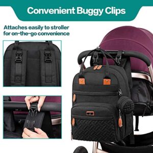 BabbleRoo Diaper Bag Backpack - Baby Essentials Travel Tote - Multi function Waterproof Diaper Bag, Travel Essentials Baby Bag with Changing Pad, Stroller Straps & Pacifier Case - Unisex, Black