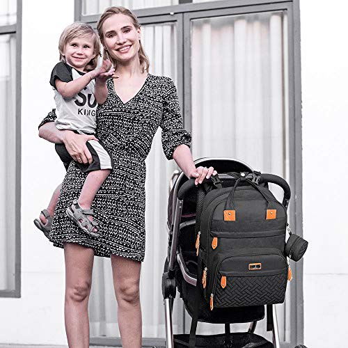 BabbleRoo Diaper Bag Backpack - Baby Essentials Travel Tote - Multi function Waterproof Diaper Bag, Travel Essentials Baby Bag with Changing Pad, Stroller Straps & Pacifier Case - Unisex, Black