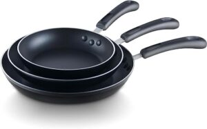 cook n home basics nonstick saute skillet fry pan 3-piece set, 8 inch/9.5-inch/11-inch, black