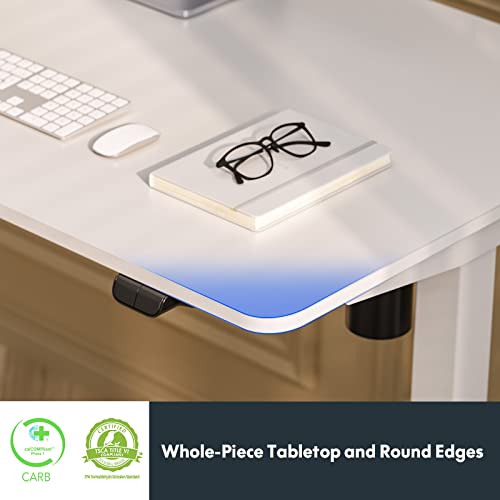 FLEXISPOT Adjustable Height Desk 40 x 24 Inches Whole Piece Desktop Small Standing Desk for Small Space Electric Sit Stand Home Office Table (White Frame + White Desktop)