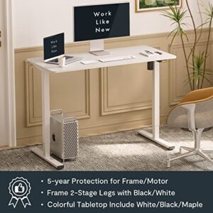 FLEXISPOT Adjustable Height Desk 40 x 24 Inches Whole Piece Desktop Small Standing Desk for Small Space Electric Sit Stand Home Office Table (White Frame + White Desktop)