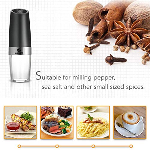 Gravity Electric Salt or Pepper Mill with Adjustable Coarseness, Automatic Pepper and Salt Mill Battery Powered with Blue LED Light,One Hand Operated by aLBeDo