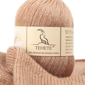 TEHETE Merino Wool Yarn for Knitting 3-Ply Soft Crochet Yarn