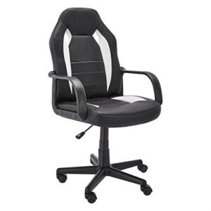 amazon basics racing/gaming style office chair, faux leather, 22.6"d x 25.2"w x 44.1"h, white