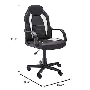 Amazon Basics Racing/Gaming Style Office Chair, Faux Leather, 22.6"D x 25.2"W x 44.1"H, White