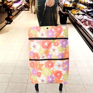 Collapsible Trolley Bags,Shopping Trolley Bag Suitable for Shoppers,Students,Women,Men,Parents (Red flower)