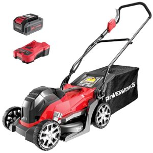 powerworks xb 40v 14" cordless push mower, 4ah battery and charger included lmf334
