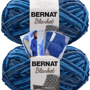 Bernat Blanket Yarn - Big Ball (10.5 oz) - 2 Pack with Pattern Cards in Color (North Sea)