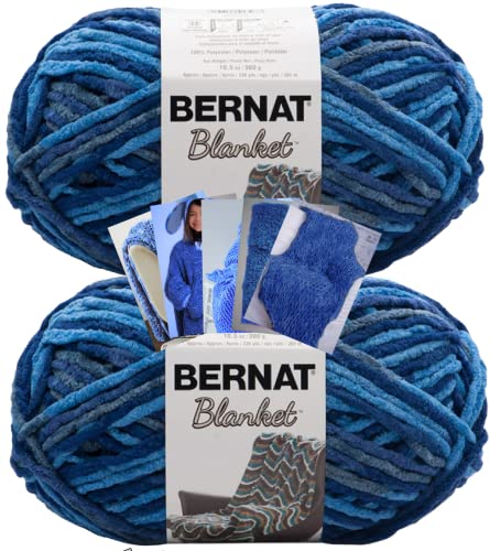 Bernat Blanket Yarn - Big Ball (10.5 oz) - 2 Pack with Pattern Cards in Color (North Sea)