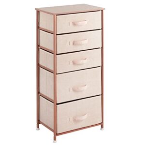 mDesign Storage Dresser Furniture Unit - Tall Standing Organizer Tower for Bedroom, Office, Living Room, and Closet - 5 Drawer Removable Fabric Bins - Light Pink/Rose Gold