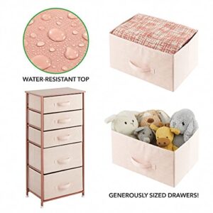 mDesign Storage Dresser Furniture Unit - Tall Standing Organizer Tower for Bedroom, Office, Living Room, and Closet - 5 Drawer Removable Fabric Bins - Light Pink/Rose Gold