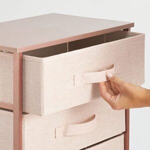 mDesign Storage Dresser Furniture Unit - Tall Standing Organizer Tower for Bedroom, Office, Living Room, and Closet - 5 Drawer Removable Fabric Bins - Light Pink/Rose Gold