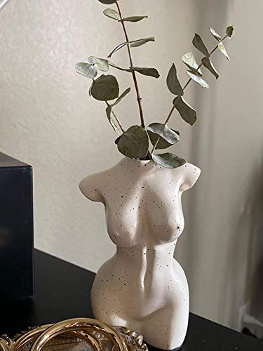 Body Vase Female Form for Bathroom Decor, Boho Flowers, vase for Minimalist, Eclectic, Vanity Decor, Beige, Body Shaped (Regular, Ivory)