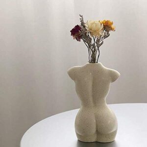 Body Vase Female Form for Bathroom Decor, Boho Flowers, vase for Minimalist, Eclectic, Vanity Decor, Beige, Body Shaped (Regular, Ivory)