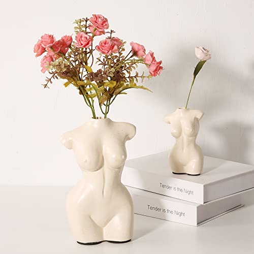 Body Vase Female Form for Bathroom Decor, Boho Flowers, vase for Minimalist, Eclectic, Vanity Decor, Beige, Body Shaped (Regular, Ivory)