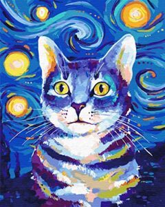 vato diy oil painting paint by numbers kit canvas painting for adults & kids beginner,16" x 20"(starry sky & cat)