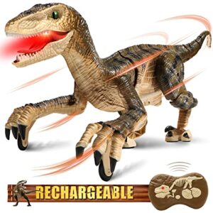 hot bee remote control dinosaur toys for boys 4-7 8-12, walking robot dinosaur toy w/light & roaring simulation velociraptor, dinosaur gifts for boys age 4 5 6 7 8-12
