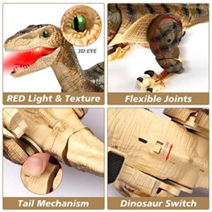 Hot Bee Remote Control Dinosaur Toys for Boys 4-7 8-12, Walking Robot Dinosaur Toy w/Light & Roaring Simulation Velociraptor, Dinosaur Gifts for Boys Age 4 5 6 7 8-12