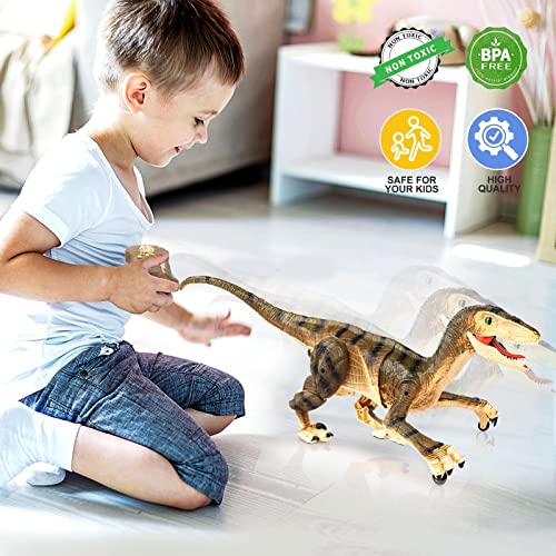 Hot Bee Remote Control Dinosaur Toys for Boys 4-7 8-12, Walking Robot Dinosaur Toy w/Light & Roaring Simulation Velociraptor, Dinosaur Gifts for Boys Age 4 5 6 7 8-12