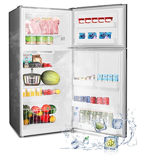 Smad 18 Cu.Ft Top Mount Freezer, Apartment Size Refrigerator with Electronic Temperature Control and Reversible Door, Garage Ready Refrigerator for Dorm, Garage, Office, Bedroom, Stainless Steel