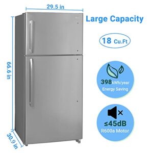 Smad 18 Cu.Ft Top Mount Freezer, Apartment Size Refrigerator with Electronic Temperature Control and Reversible Door, Garage Ready Refrigerator for Dorm, Garage, Office, Bedroom, Stainless Steel