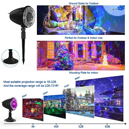 Halloween Christmas Lights Projector Outdoor,Water Wave Aurora Holiday Spotlight with Remote Control,Waterproof LED Landscape Light for Halloween Wedding Party Garden Landscape Wall Tree Decoration