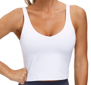 women’s longline sports bra wirefree padded medium support yoga bras gym running workout tank tops (white, small)