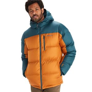marmot herren guides down hoody winter puffer jacket, ultra leichte daunenjacke 700 fill power warme mit kapuze wasserabweisend winddicht, bronze/stargazer, small us